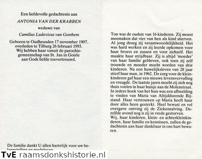 Antonia van der Krabben- Camilius Ludovicus van Goethem